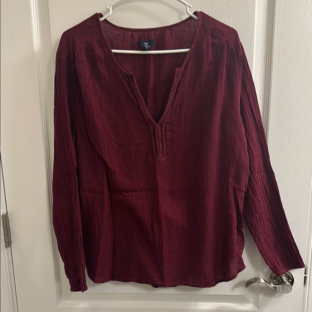 GAP Maroon Relaxed Buttoned Blouse